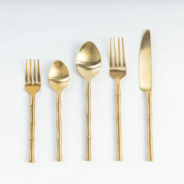 Les Ottomans Gold Bamboo bestiksæt 5 dele guld