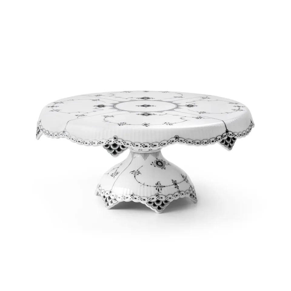 Kgl. Porcelæn Sort Musselmalet Halvblonde fad på fod 31 cm