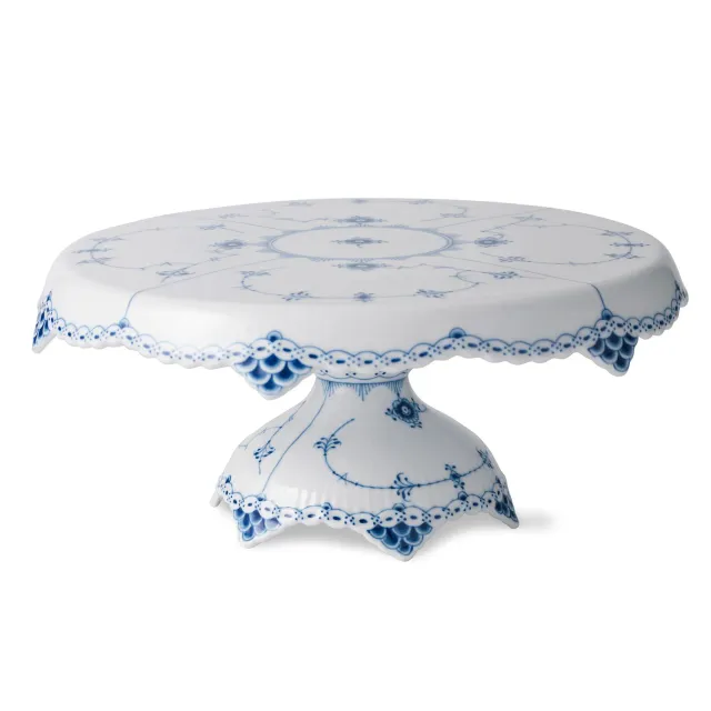 Kgl. Porcelæn Musselmalet Halvblonde fad på fod 31 cm kagefad