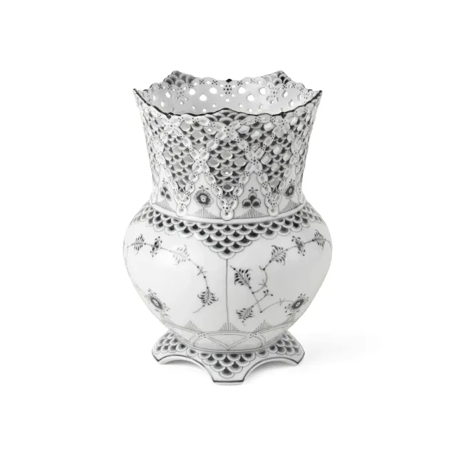 Kgl. Porcelæn Sort Musselmalet Helblonde vase 22 cm håndmalet