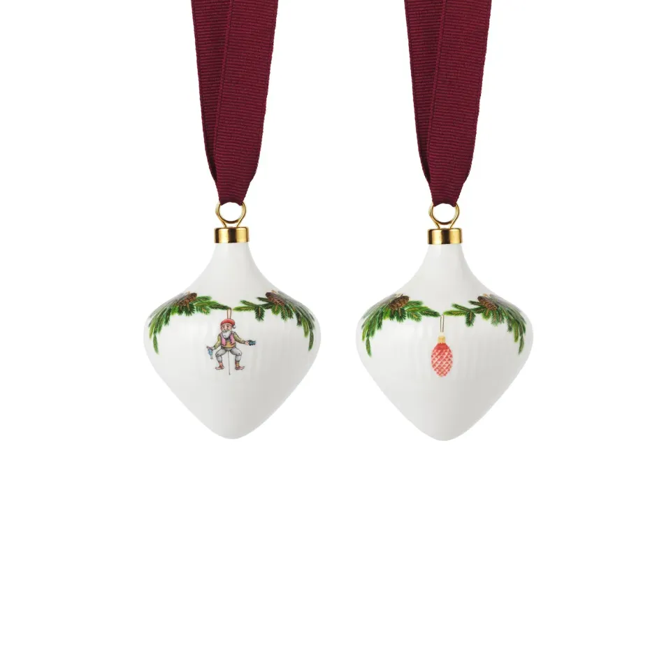 Kgl. Porcelæn Stjerne Riflet Jul julekugle 8,5 cm 2 stk
