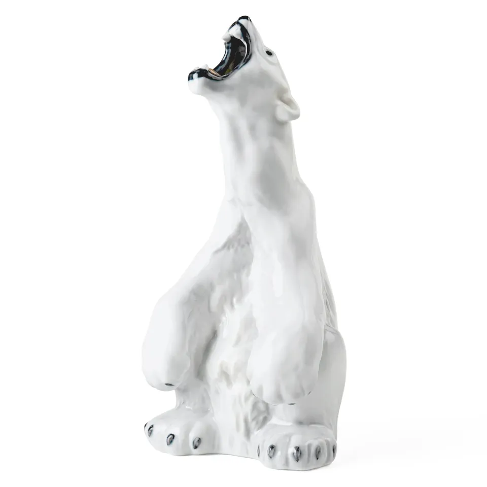 Kgl. Porcelæn Brølende Isbjørn figur 33,5 cm hvid