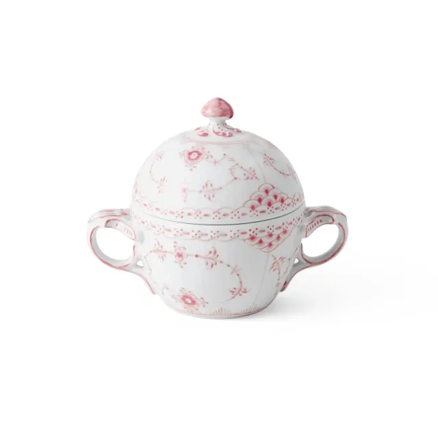 Kgl. Porcelæn Koral Halvblonde sukkerskål m. låg 20 cl