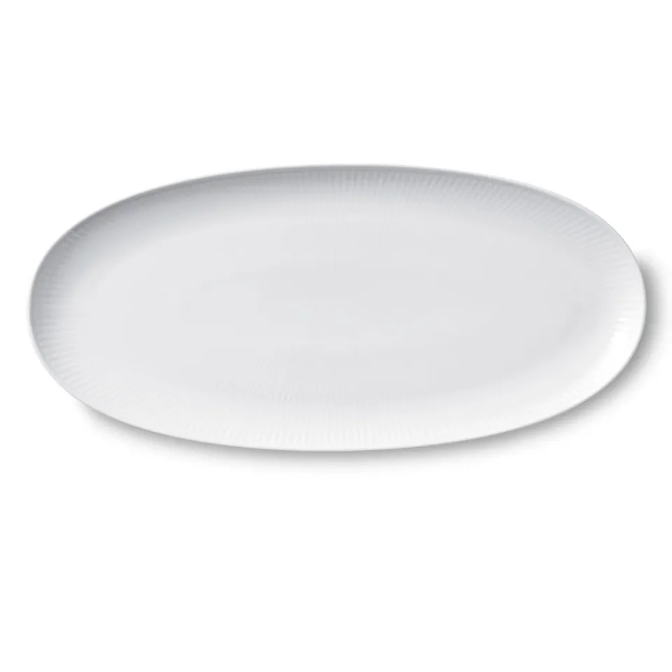 Kgl. Porcelæn Hvid Riflet fad 37 cm ovalt hvidt