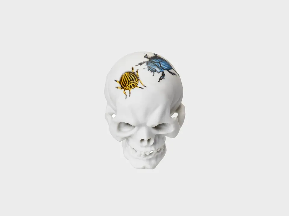Nymphenburg Memento Mori Totenkopf porcelænsfigur bemalt