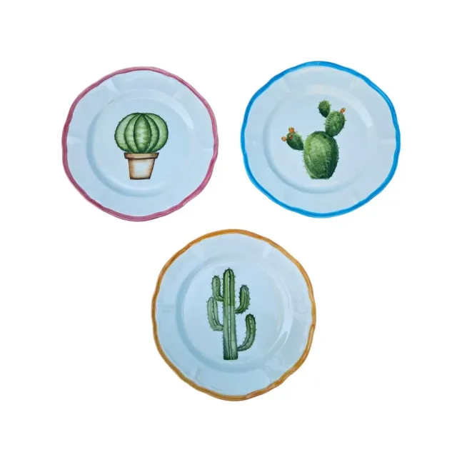 Les Ottomans Cactus tallerkener 3 stk håndmalet keramik