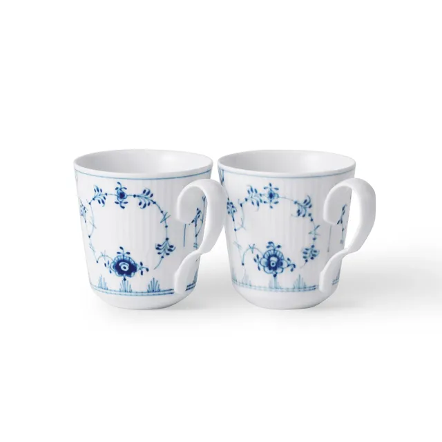 Kgl. Porcelæn Musselmalet Riflet kop 28 cl 2 stk blå