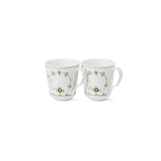 Kgl. Porcelæn Grøn Musselmalet Riflet kop 38 cl 2 stk