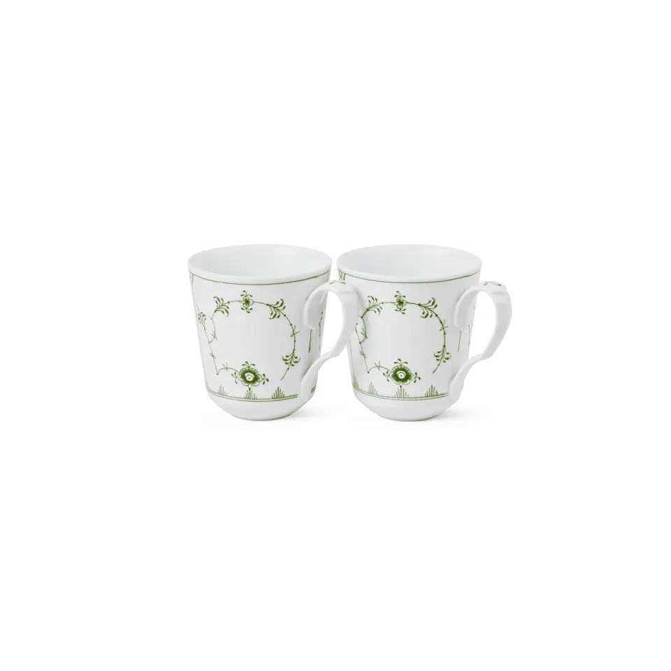 Kgl. Porcelæn Grøn Musselmalet Riflet kop 38 cl 2 stk