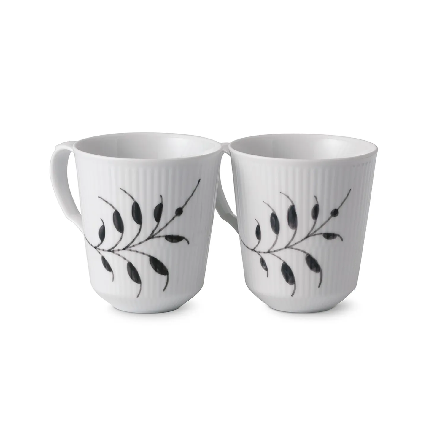 Kgl. Porcelæn Sort Mega Riflet kop 38 cl 2 stk håndmalet