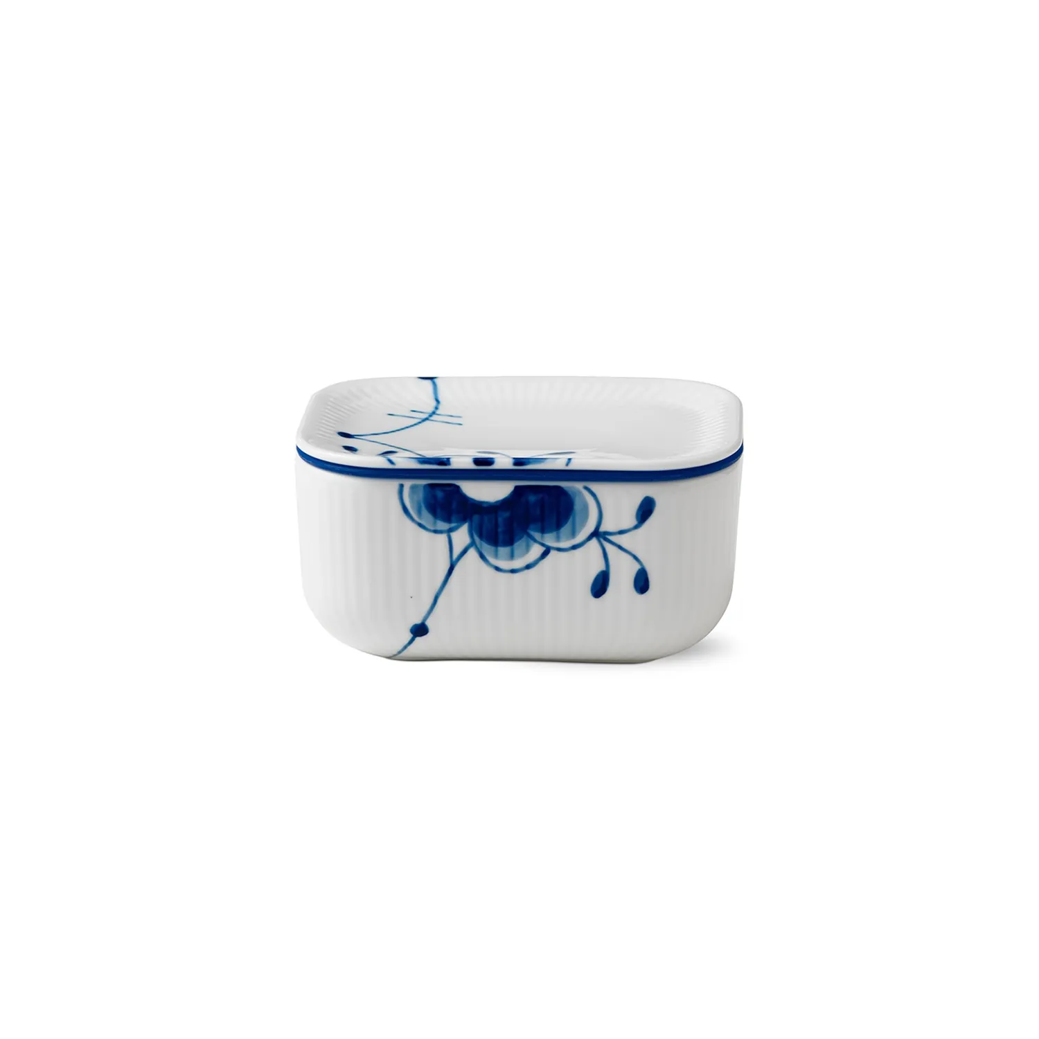 Kgl. Porcelæn Blå Mega Riflet smørskål med låg 42 cl 6,8 cm