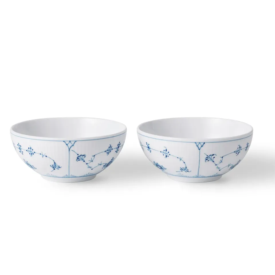 Kgl. Porcelæn Musselmalet Riflet skål 50 cl 2 stk håndmalet