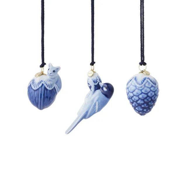 Kgl. Porcelæn Blå Samlerartikler mini ornament julepynt 4,5 cm 3 stk