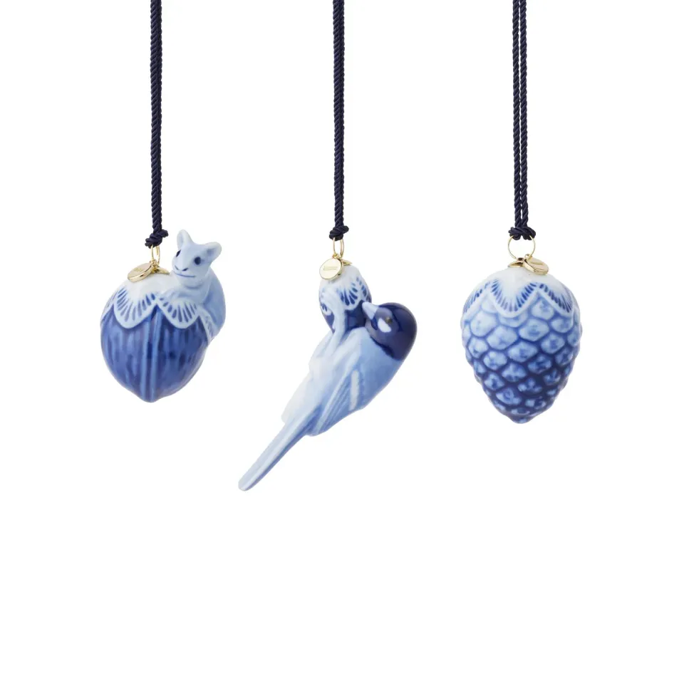 Kgl. Porcelæn Blå Samlerartikler mini ornament julepynt 4,5 cm 3 stk