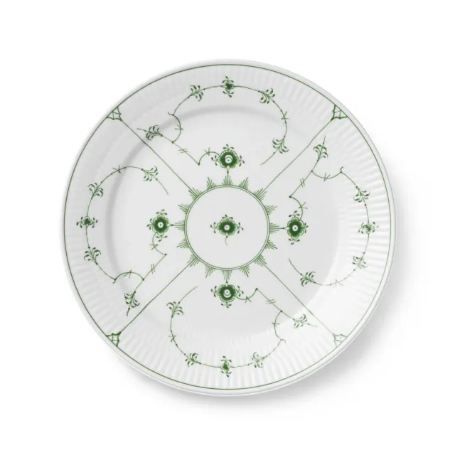 Kgl. Porcelæn Grøn Musselmalet Riflet tallerken 25 cm