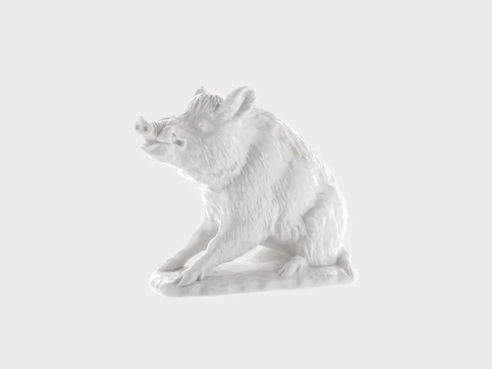 Nymphenburg Vildsvin porcelænsfigur hvid porcelæn