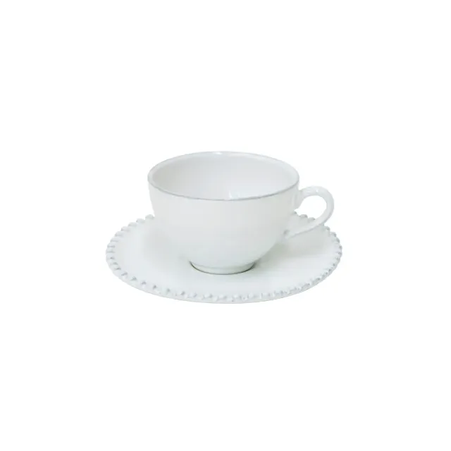 Costa Nova Pearl tekop med underkop hvid glas