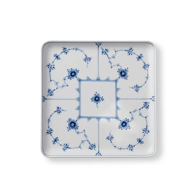 Kgl. Porcelæn Musselmalet Riflet firkantet tallerken 20 cm porcelæn