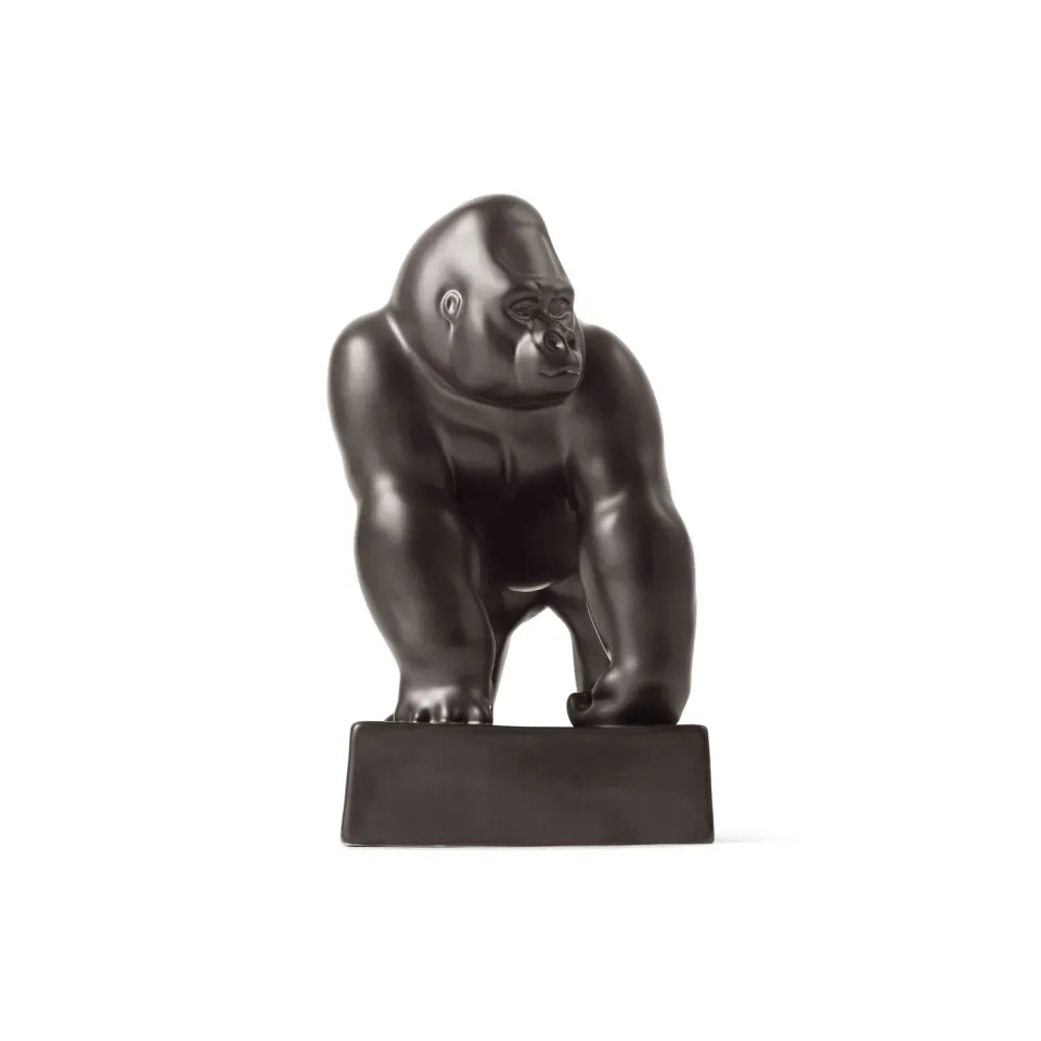 Kgl. Porcelæn Figurer stående gorilla 20 cm grafit