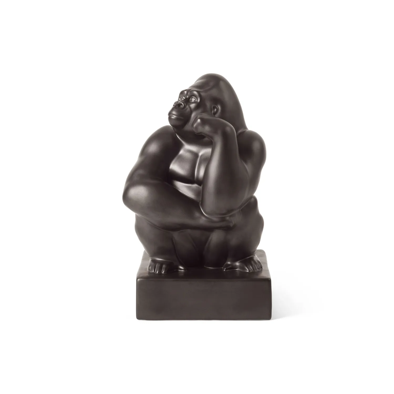 Kgl. Porcelæn Gorilla figur 21 cm grafit hånd mod kind