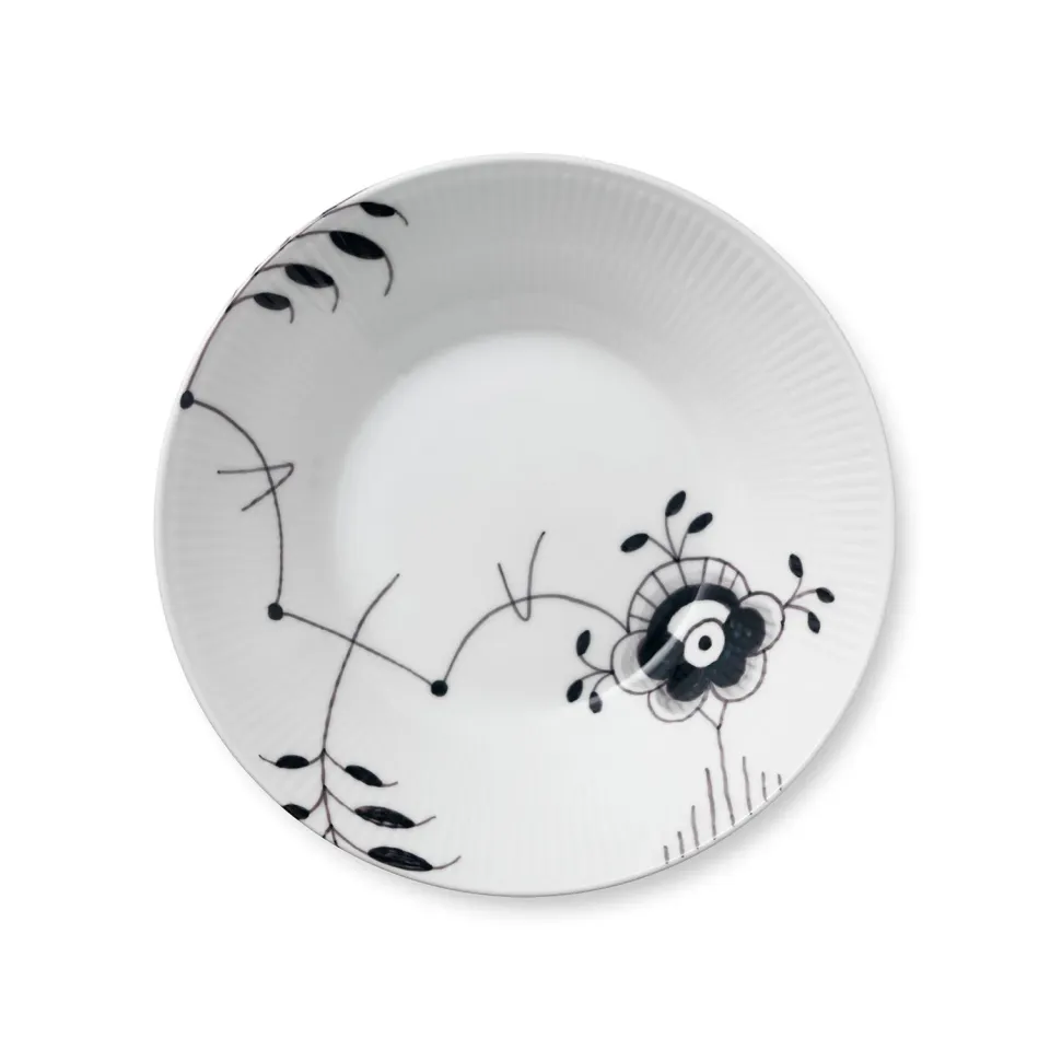 Kgl. Porcelæn Sort Mega Riflet dyb tallerken 24 cm