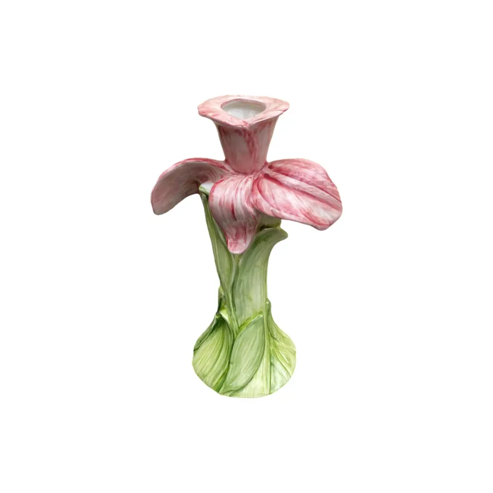 Les Ottomans Greenery lysestage rosa tulipan håndmalet