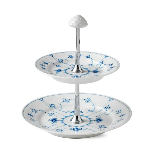 Kgl. Porcelæn Musselmalet Riflet étagère 2 lag porcelæn