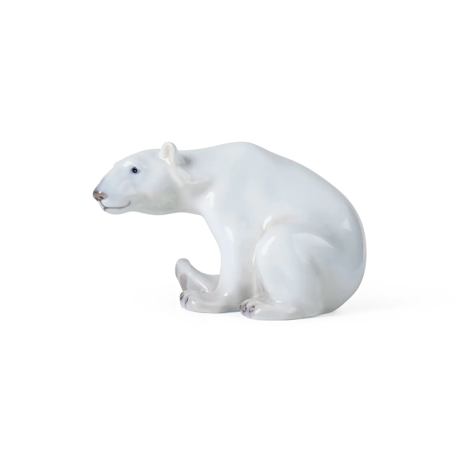 Kgl. Porcelæn siddende isbjørn figur 12 cm hvid