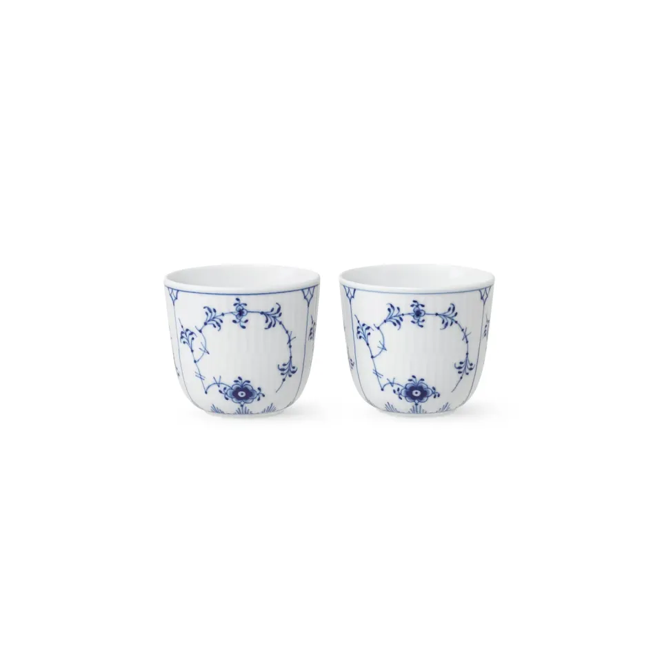 Kgl. Porcelæn Musselmalet Riflet fyrfadsstager 6 cm 2 stk porcelæn