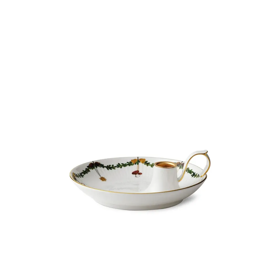 Kgl. Porcelæn Stjerne Riflet Jul lysestage 17,5 cm guld