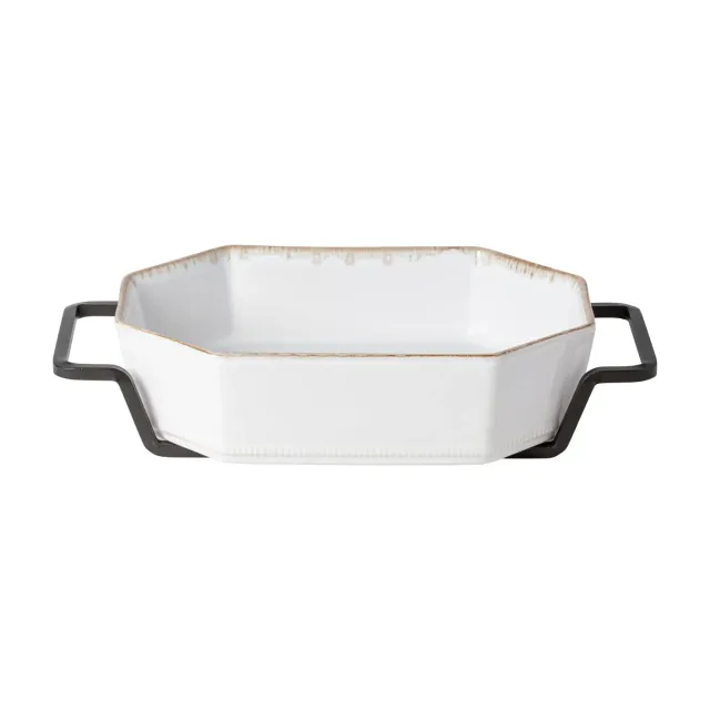 Costa Nova Luzia Octagonal Baker with Metallic Holder Cloud White