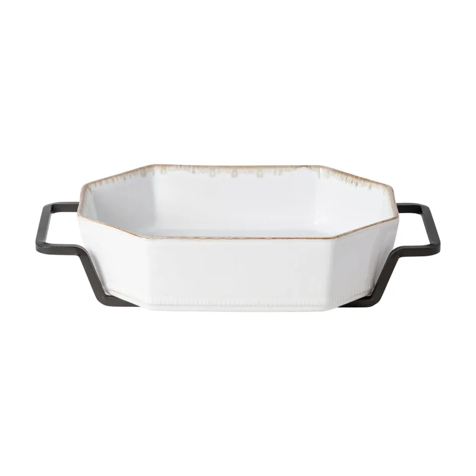 Costa Nova Luzia Octagonal Baker with Metallic Holder Cloud White