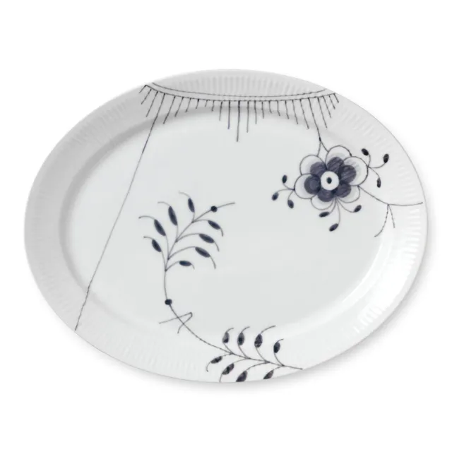Kgl. Porcelæn Sort Mega Riflet fad 35 cm sort