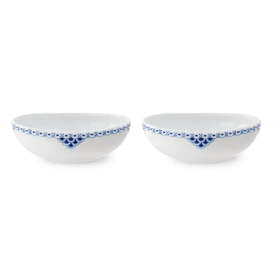 Royal Copenhagen Prinsesse oval skål 37 cl 2 stk hvid-blå