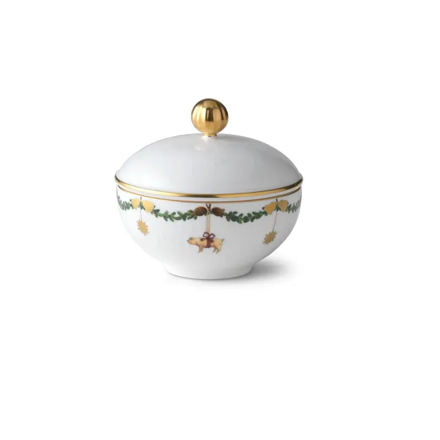 Kgl. Porcelæn Stjerne Riflet Jul sukkerskål med låg 15 cl porcelæn