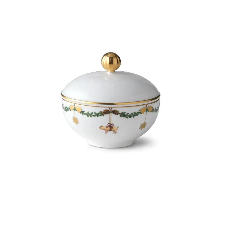 Kgl. Porcelæn Stjerne Riflet Jul sukkerskål med låg 15 cl porcelæn