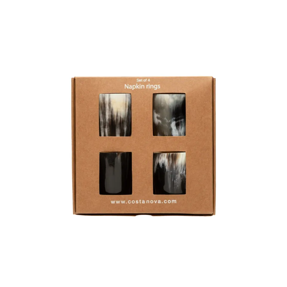 Costa Nova servietringe horn 4 stk Dark Grey ægte horn
