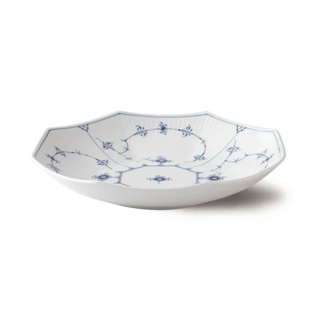 Royal Copenhagen Musselmalet Riflet skål 25 cm ottekantet