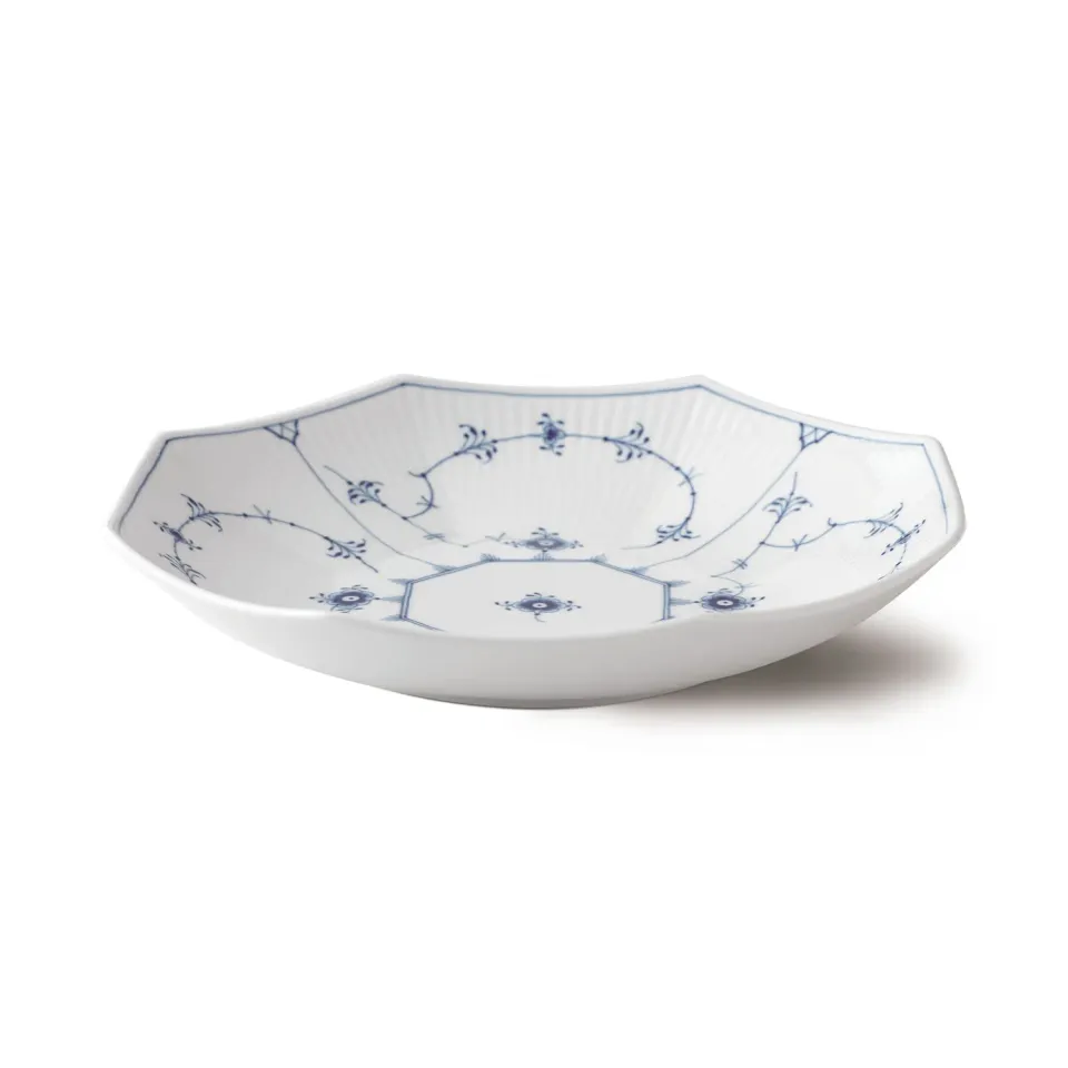 Royal Copenhagen Musselmalet Riflet skål 25 cm ottekantet