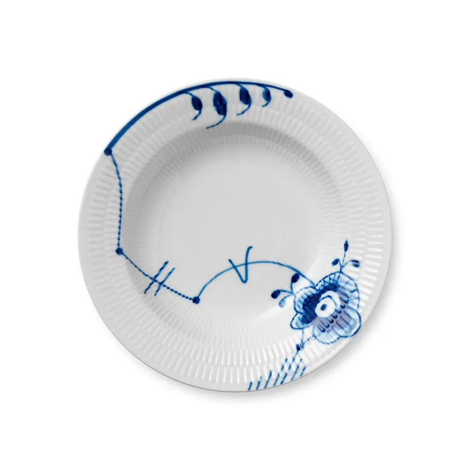 Kgl. Porcelæn Blå Mega Riflet dyb tallerken 21 cm håndmalet