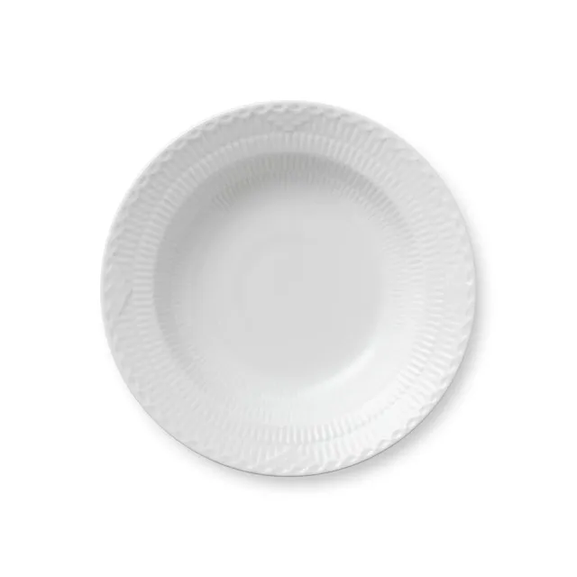 Kgl. Porcelæn Hvid Halvblonde dyb tallerken 21 cm hvid