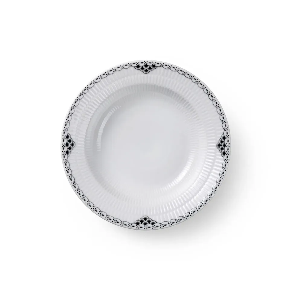 Kgl. Porcelæn Sort Blonde dyb tallerken 21 cm sort kant