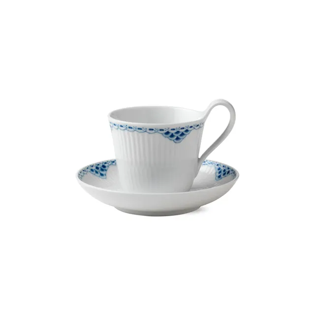 Kgl. Porcelæn Prinsesse højhankskop 24 cl med underkop blå
