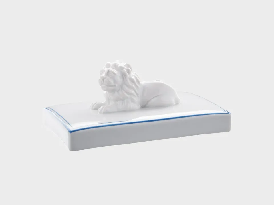 Nymphenburg Løve brevpresser hvid glaseret 14 cm