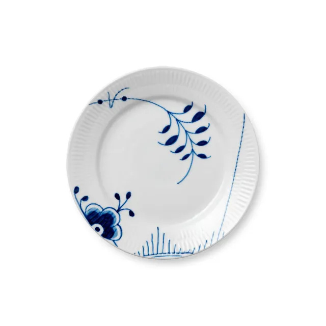 Kgl. Porcelæn Blå Mega Riflet tallerken 19 cm dekoration 2