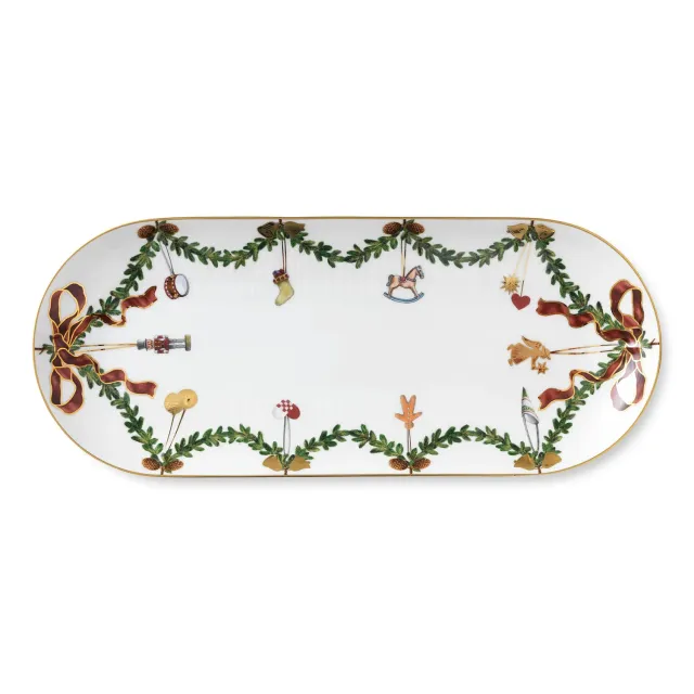 Kgl. Porcelæn Stjerne Riflet Jul fad 39 cm granguirlande