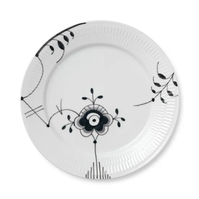 Kgl. Porcelæn Sort Mega Riflet tallerken 27 cm dekoration 6 håndmalet
