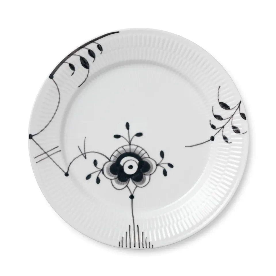 Kgl. Porcelæn Sort Mega Riflet tallerken 27 cm dekoration 6 håndmalet