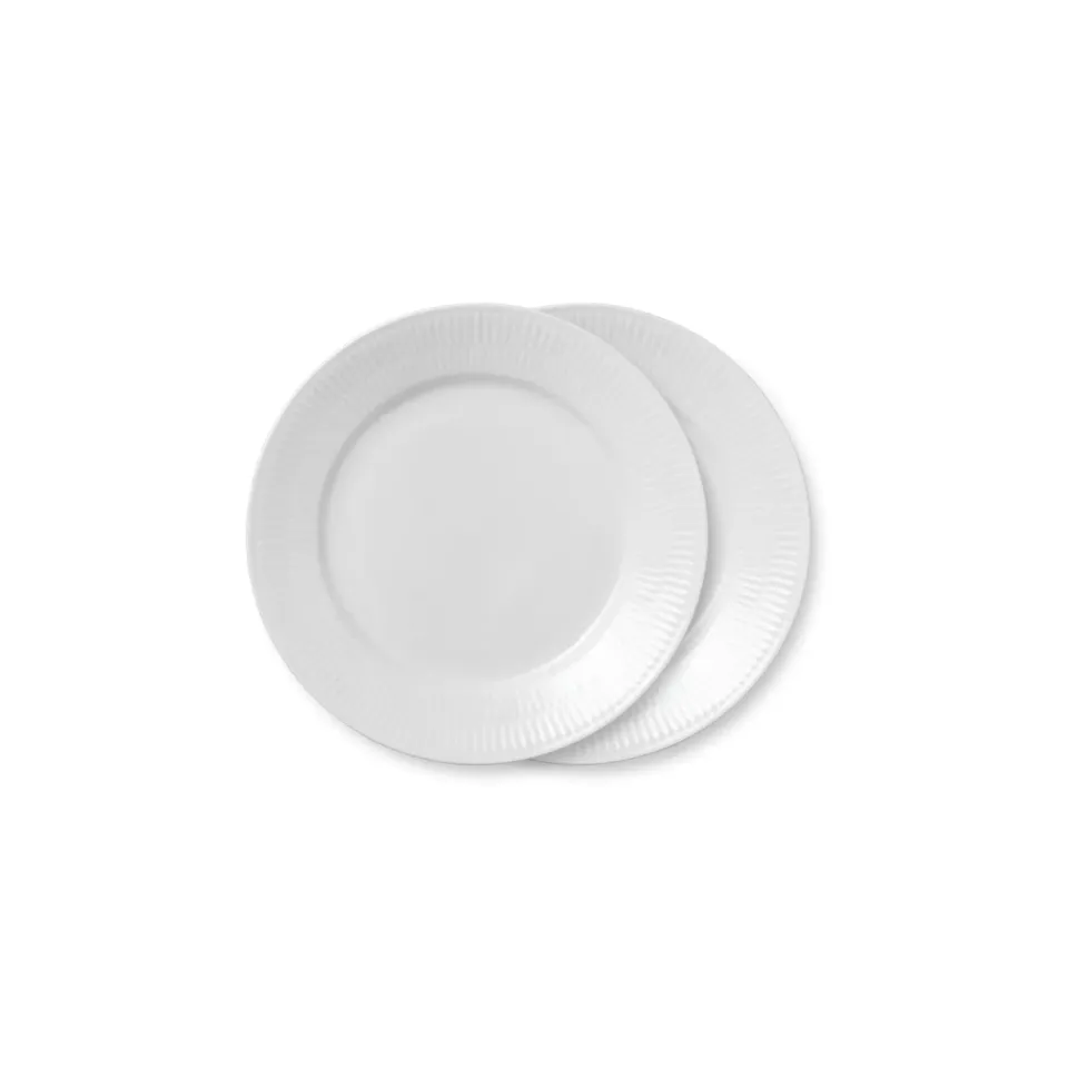 Kgl. Porcelæn Hvid Riflet tallerken 22 cm 2 stk hvid