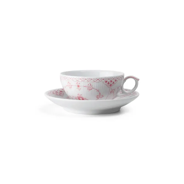 Kgl. Porcelæn Koral Halvblonde kop med underkop 20 cl koral